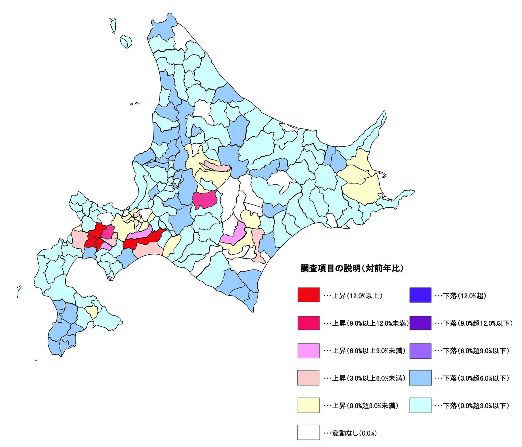 令和8年度北海道地価調査 住宅地の市町村別平均変動率